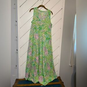 Floral Sleeveless Maxi Dress - Green and Pink